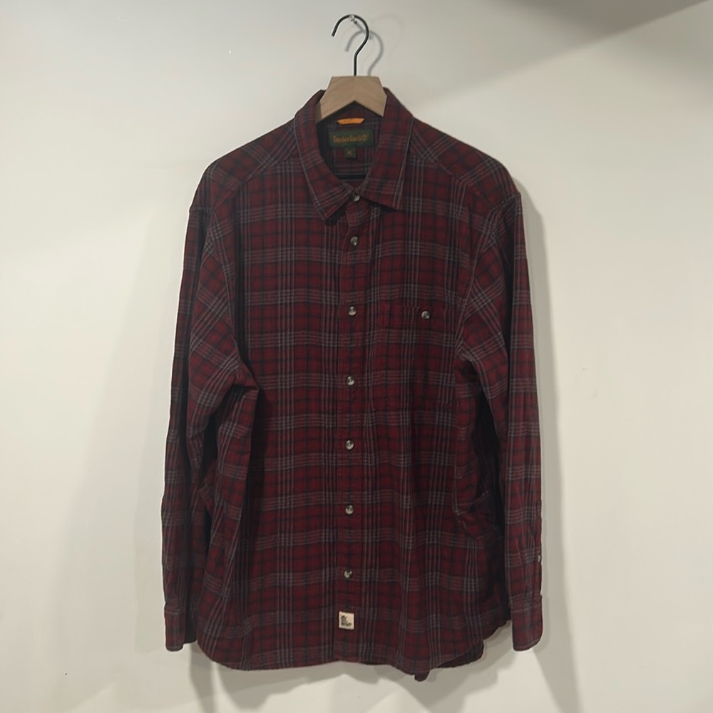 Timberland Men's XL Long Sleeve Button Flannel. Red Plaid Shirt